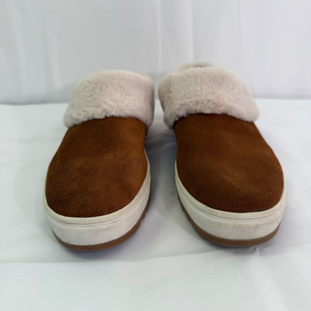 Blondo Waterproof Suede Mule Sneakers Cognac Brown Faux Fur B3321 235 Women 9.5M